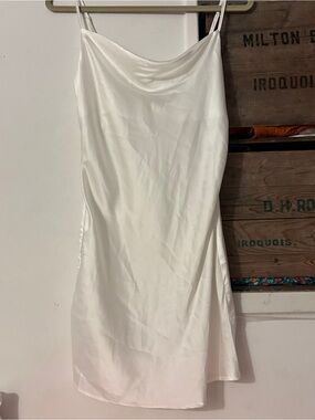 SANS SOUCI White Satin Slip Mini Dress with Cowl Neck Size Small